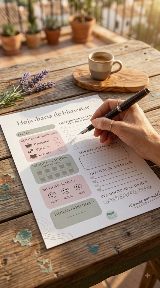 Hoja Diaria de Bienestar | Planner Imprimible Slow Living | Calma Mediterránea