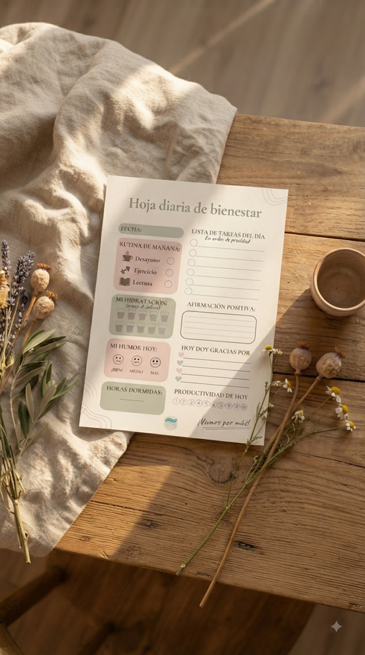 Hoja Diaria de Bienestar | Planner Imprimible Slow Living | Calma Mediterránea